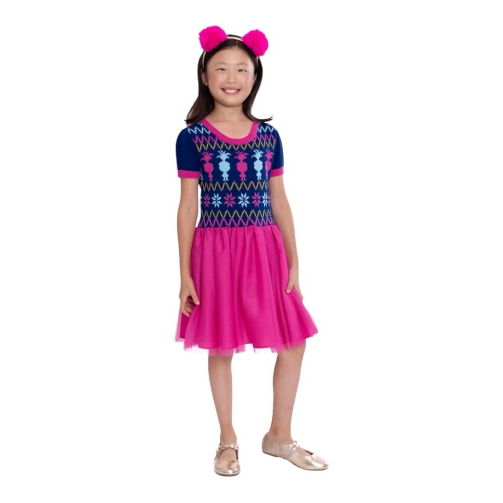 NWOT Trolls Girls Sweater Top Dress with Mesh Skirt, Size 10/12